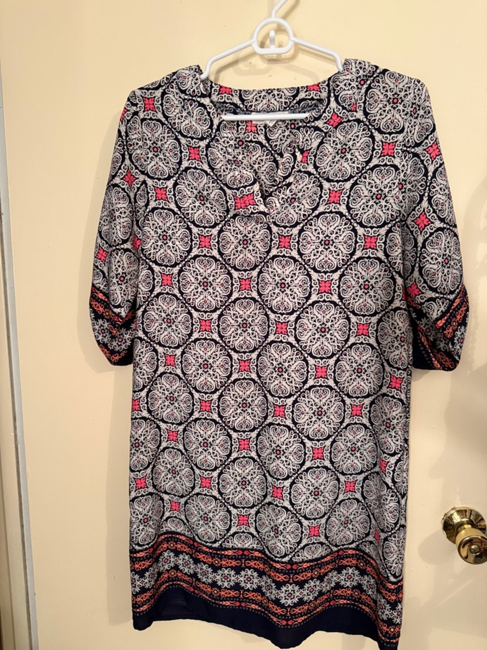 Freeway Black and White Midi Dress with Pink Accents